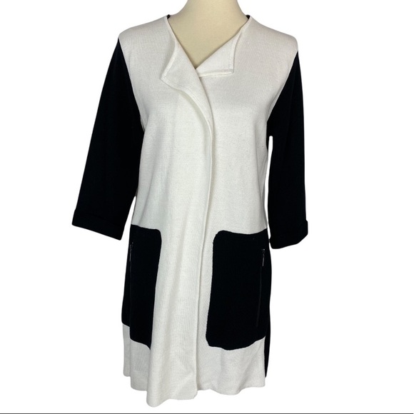 Kasper Sweaters - 🌸FREE🌸 Kasper Black & White Zip-Up Pockets Long Cardigan Sweater